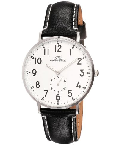 Porsamo Bleu Men's Rowan Round Black Genuine Leather Band Watch 40 mm