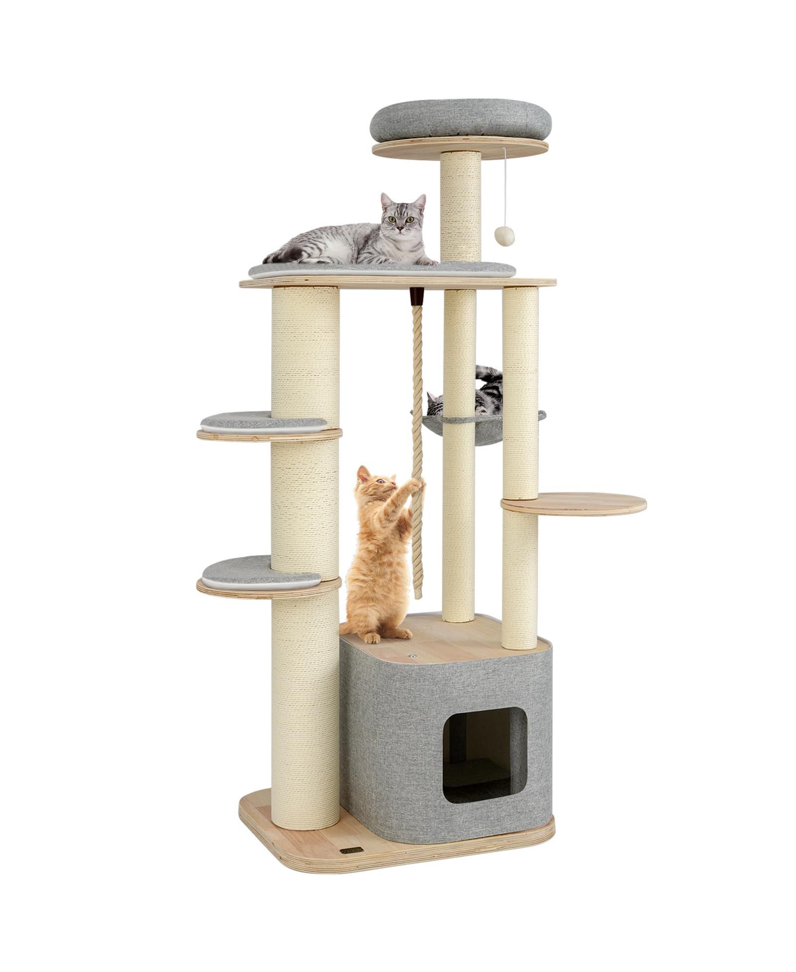 COZITO Cat Tree 63 in Modern Wooden with Perch Condo Hammock