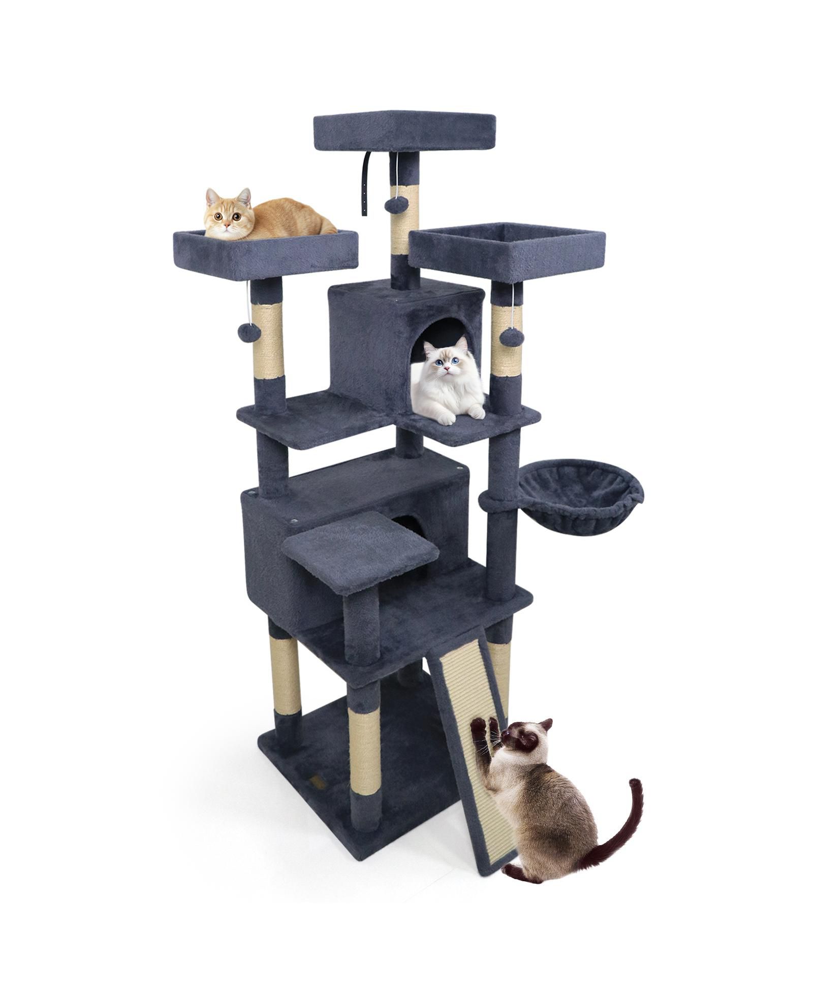 COZITO Cat Tree 65 inch с 3 Plush Perches и 2 Condos