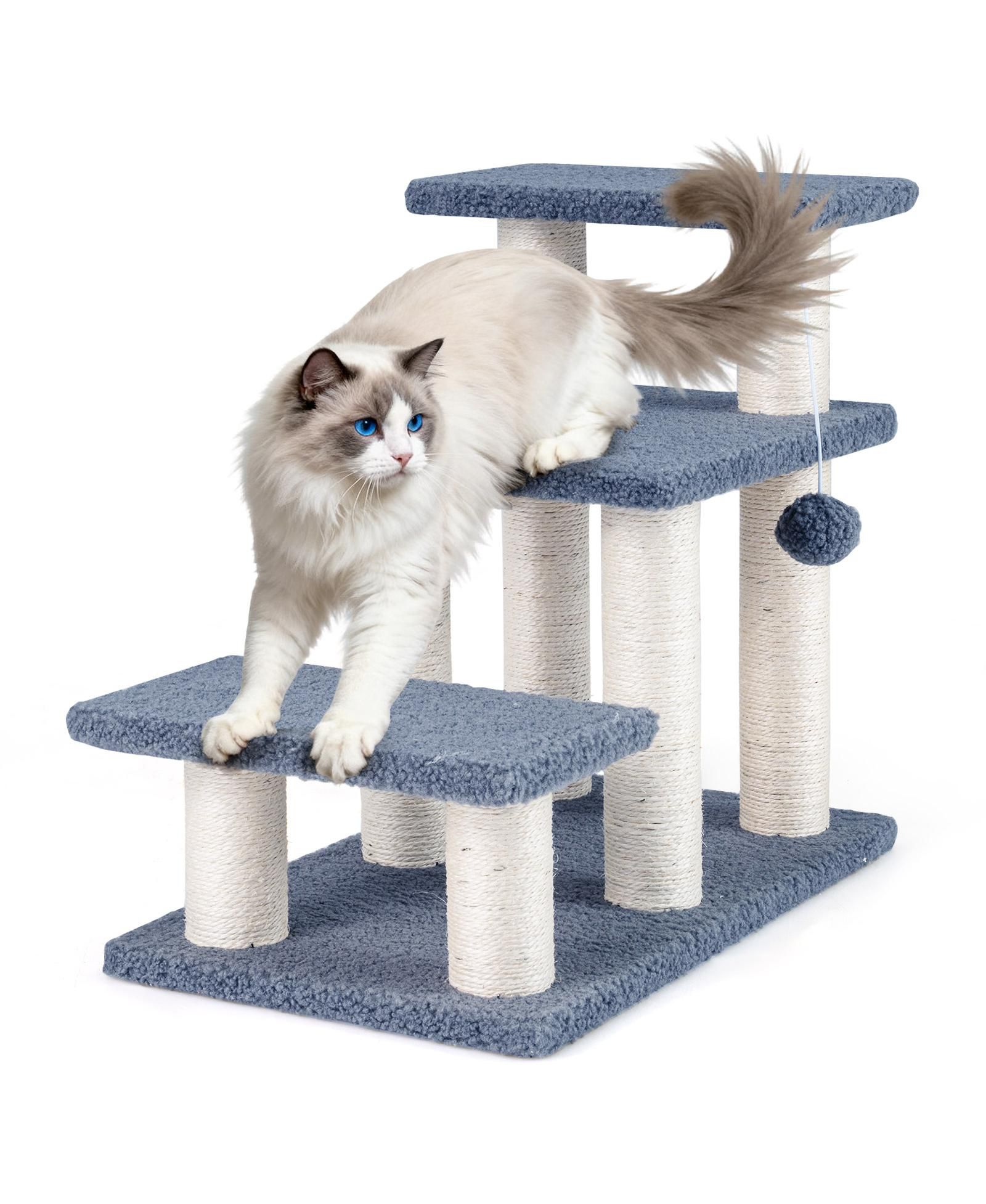 COZITO Cat Stairs 3-Tier 20 in with Scratching Posts and Toy Ball