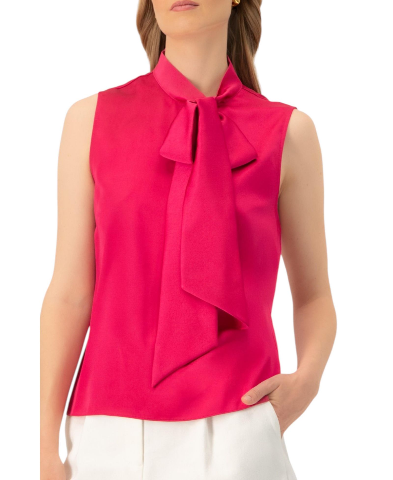 Ivonne Women's Sleeveless Satin Blouse with Neck Tie