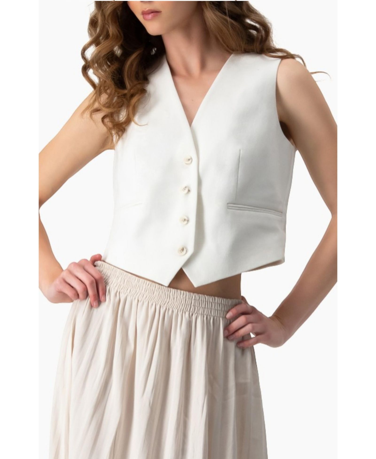Ivonne Women's Short Vest with Simulated Pockets