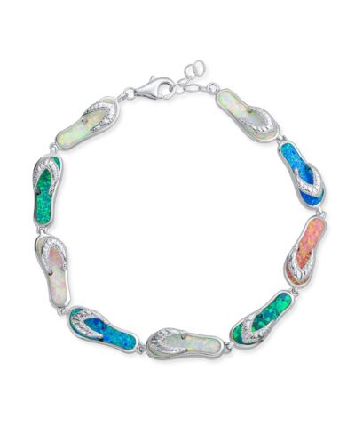 Bling Jewelry Tropical Vacation Beach Multi Color Flip Flop Sandal Created Synthetic Opal Bracelet
