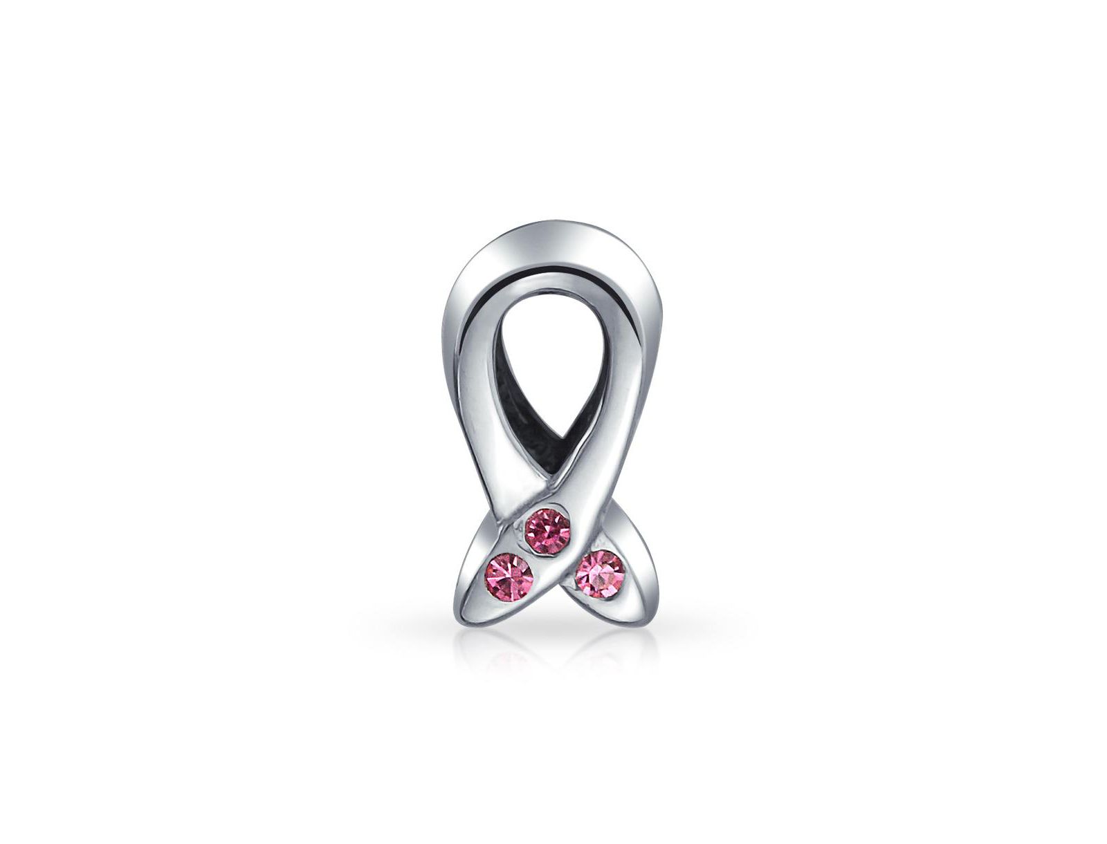 Bling Jewelry CZ Ribbon Breast Cancer Survivor Support CZ Charm Bead 925 Sterling Silver for Bracelet