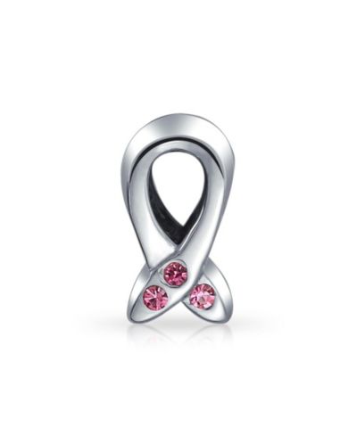 Bling Jewelry CZ Ribbon Breast Cancer Survivor Support CZ Charm Bead 925 Sterling Silver for Bracelet