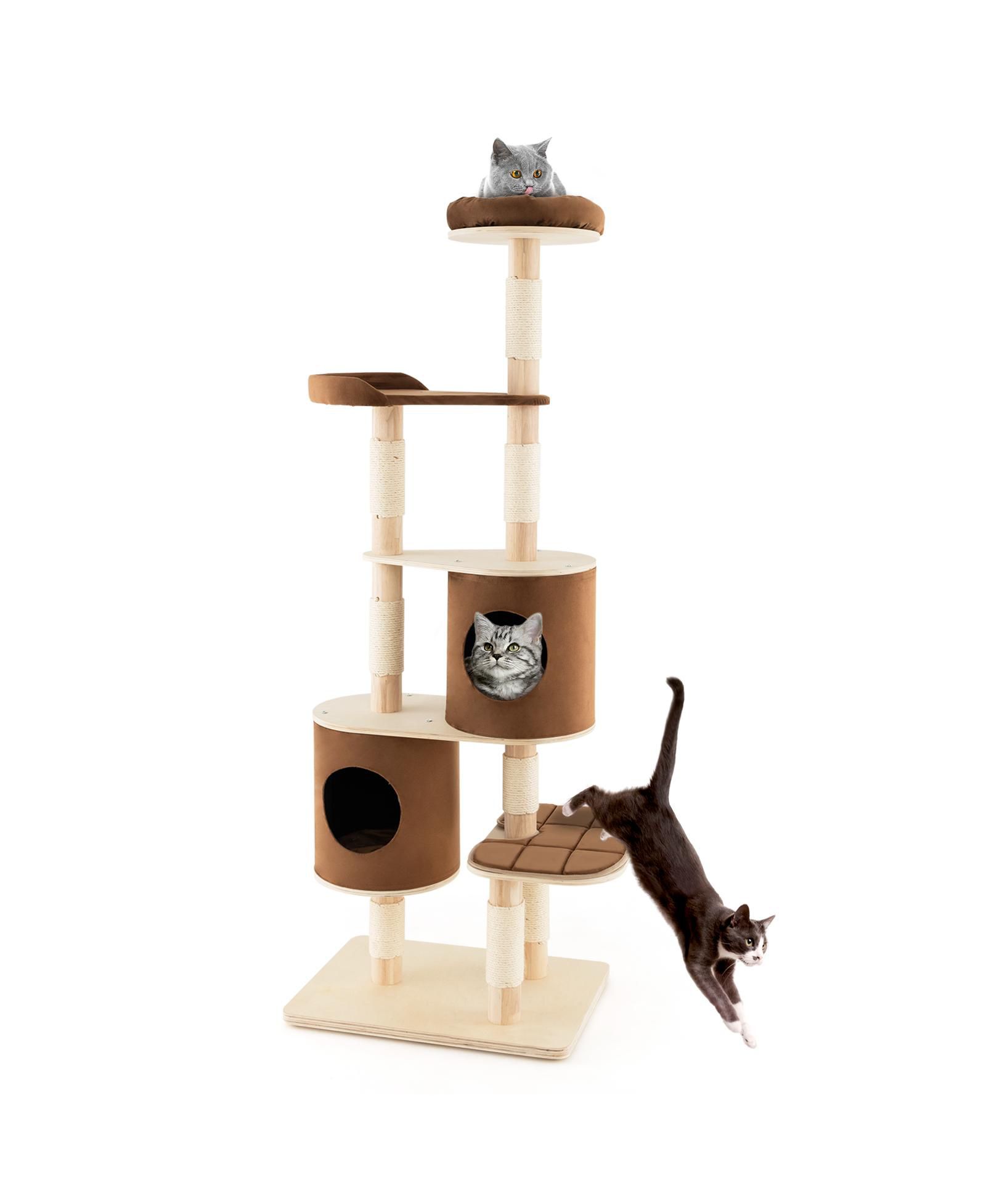 Деревянная башня-игровое место для кошек COZITO 6-Tier 75 in с 2 домиками