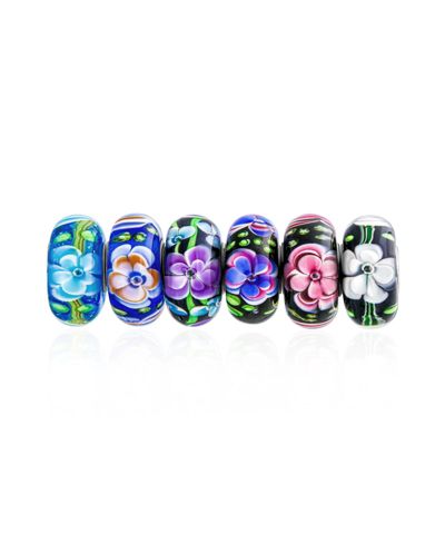 Bling Jewelry Colorful Mix Set Floral Flowers Murano Glass Charm Bead for Bracelet .925 Sterling Silver