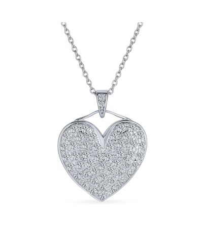 Bling Jewelry Romantic Big Pave Cubic Zirconia CZ Puff Heart Shape Pendant Necklace