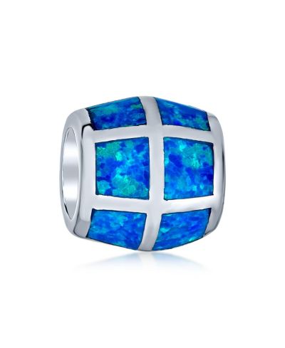 Bling Jewelry Created Opal Inlay Barrel Charm Bead .925 Sterling Silver For Bracelet