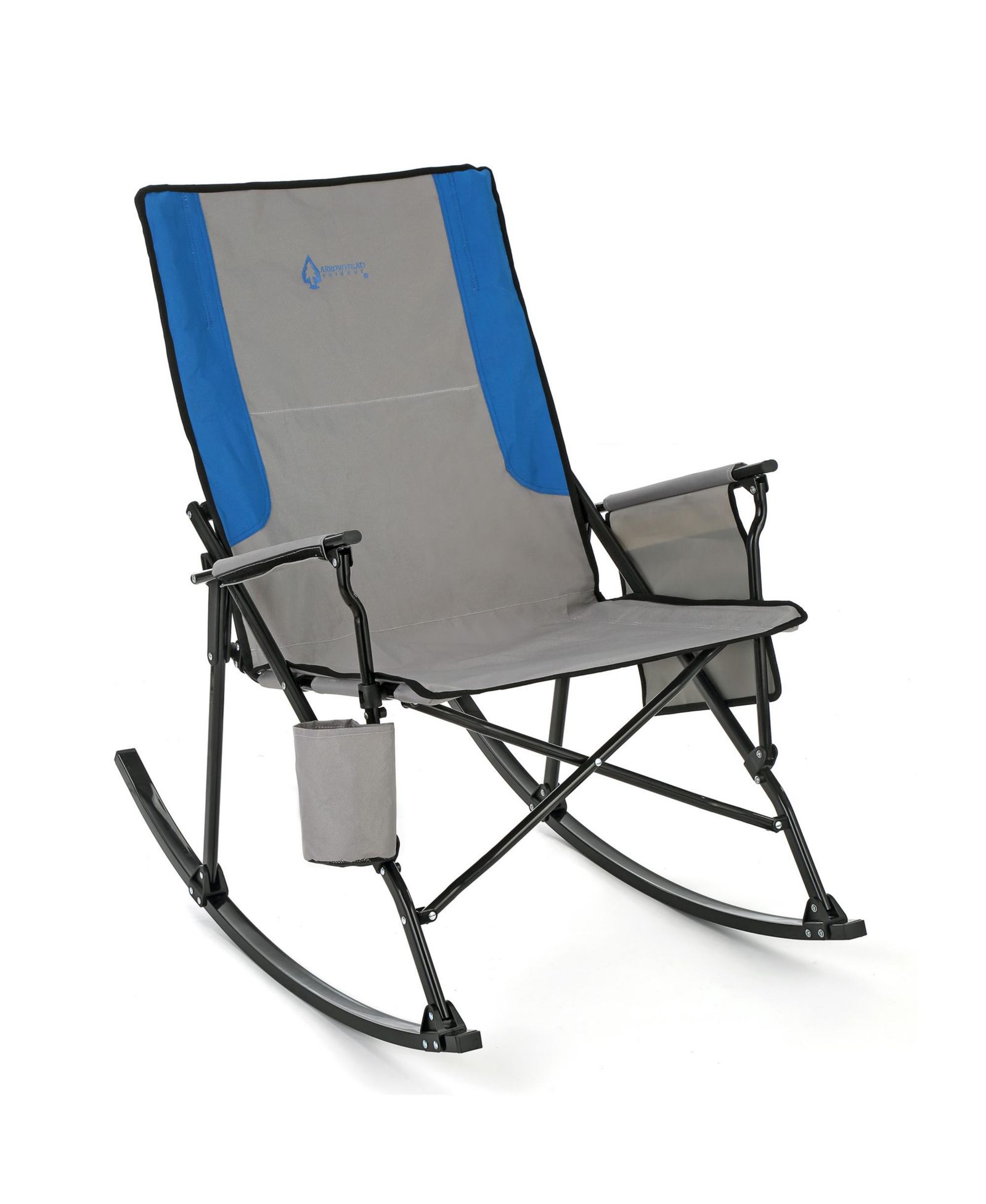 ARROWHEAD OUTDOOR 2-Pack Foldable Rocking Camp Chair, XL Cup Holder, Side Pocket, Space-Saving Folding, Swinging Rocker, Camping, Fishing Patio