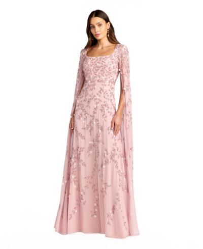 Макси-платье Mac Duggal Petite Embellished Cape Sleeve A-Line Mesh