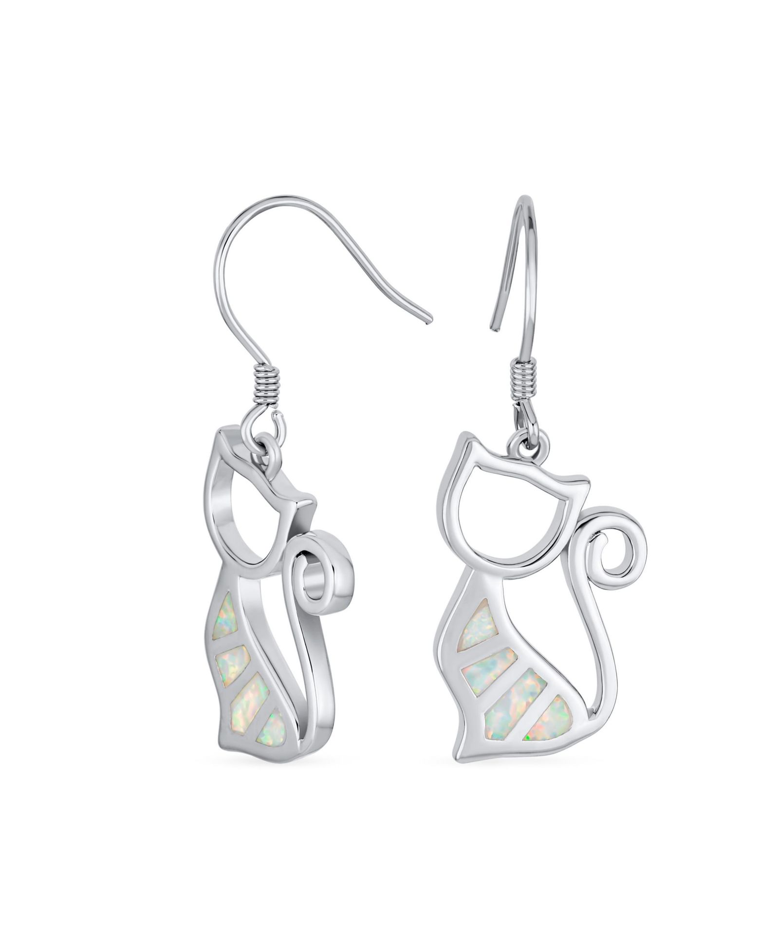 Bling Jewelry серьги-подвески с бежевым опалом в виде кошки