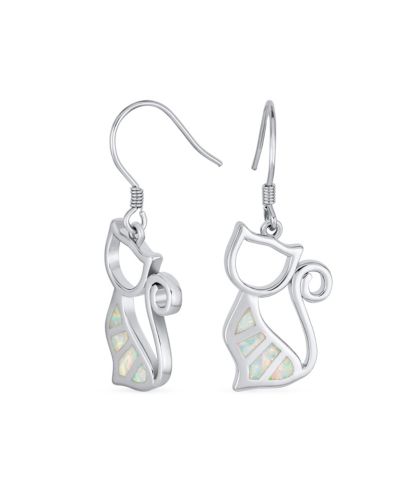 Bling Jewelry Created Opal Beige Cat Dangle Earrings