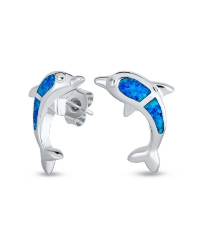 Bling Jewelry серьги-гвоздики с голубым опалом и дельфином.925 Sterling Silver