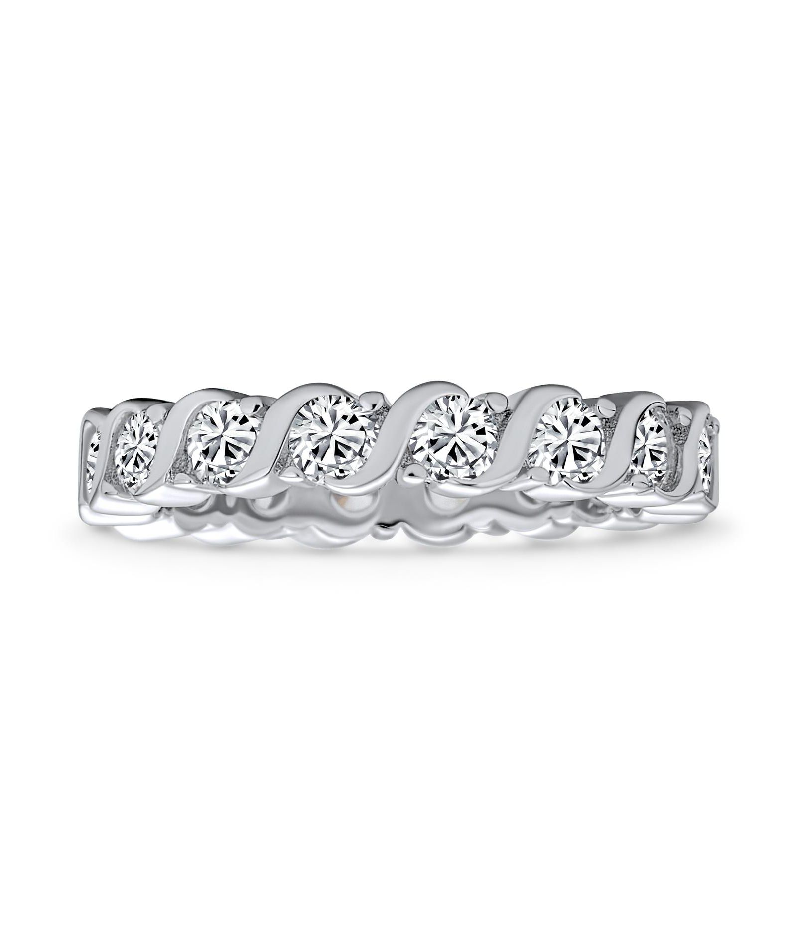 Кольцо Bling Jewelry Cubic Zirconia Stackable CZ Eternity Thin 3MM из стерлингового серебра