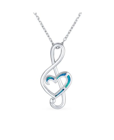 Bling Jewelry музыкальный кулон-ожерелье Blue Opal Heart Treble Clef Music Note
