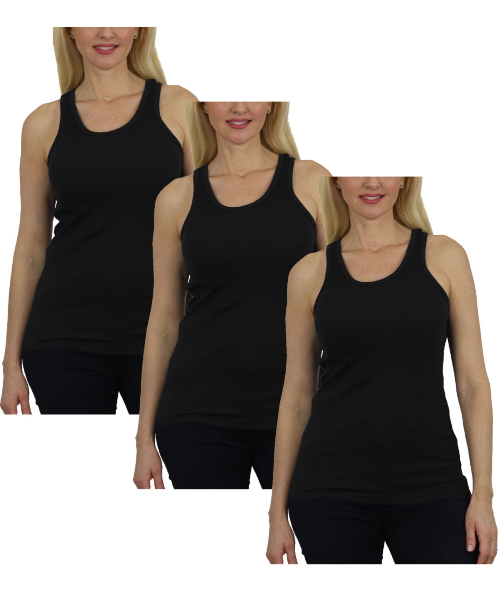 Galaxy By Harvic Women's Loose Fit Ribbed Tank Top-3 Pack