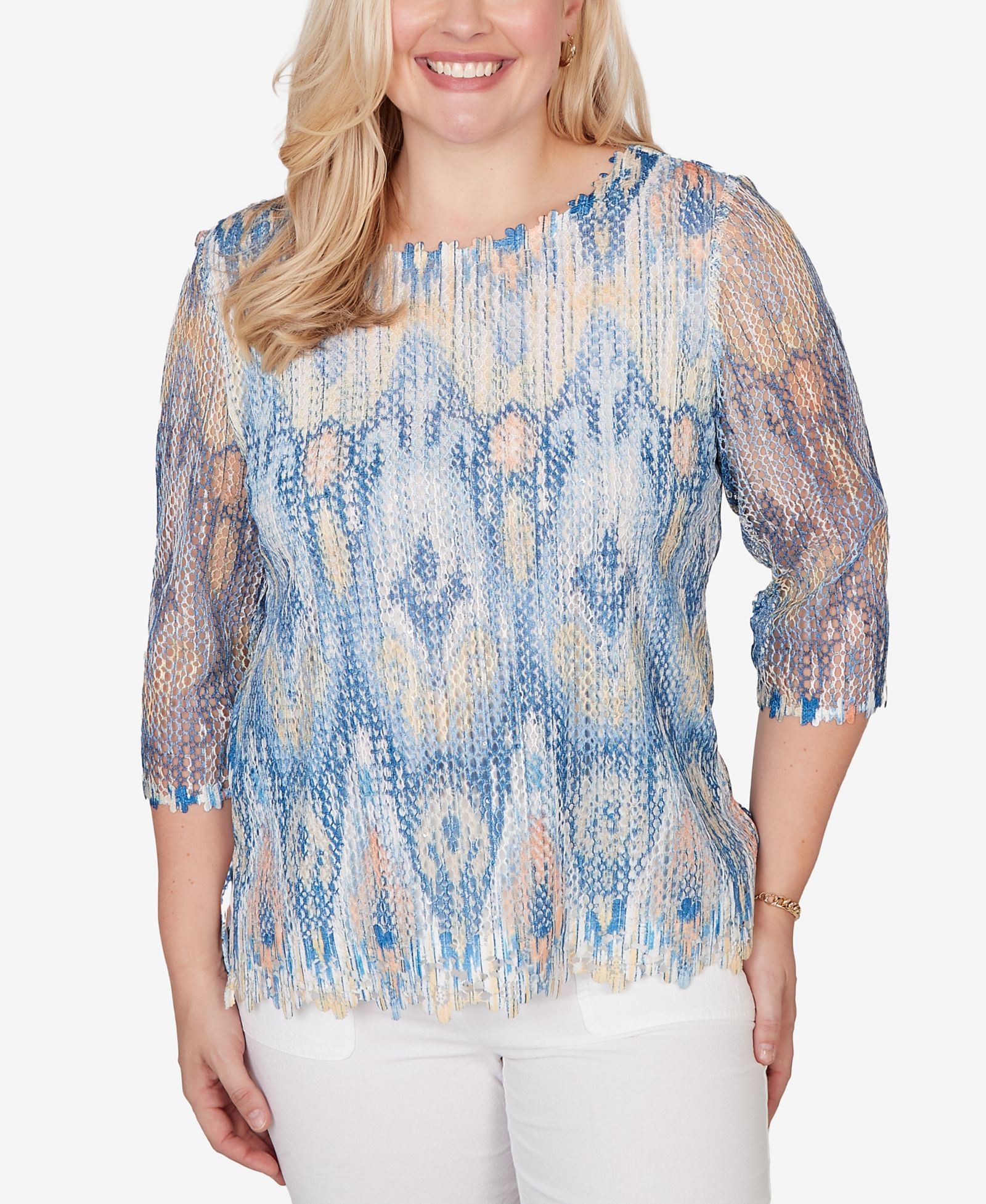 Женский топ Alfred Dunner Petite Ikat Scallop Trim