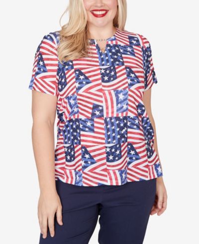 Футболка Alfred Dunner Petite Lady Liberty American Flag Patchwork Short-Sleeve