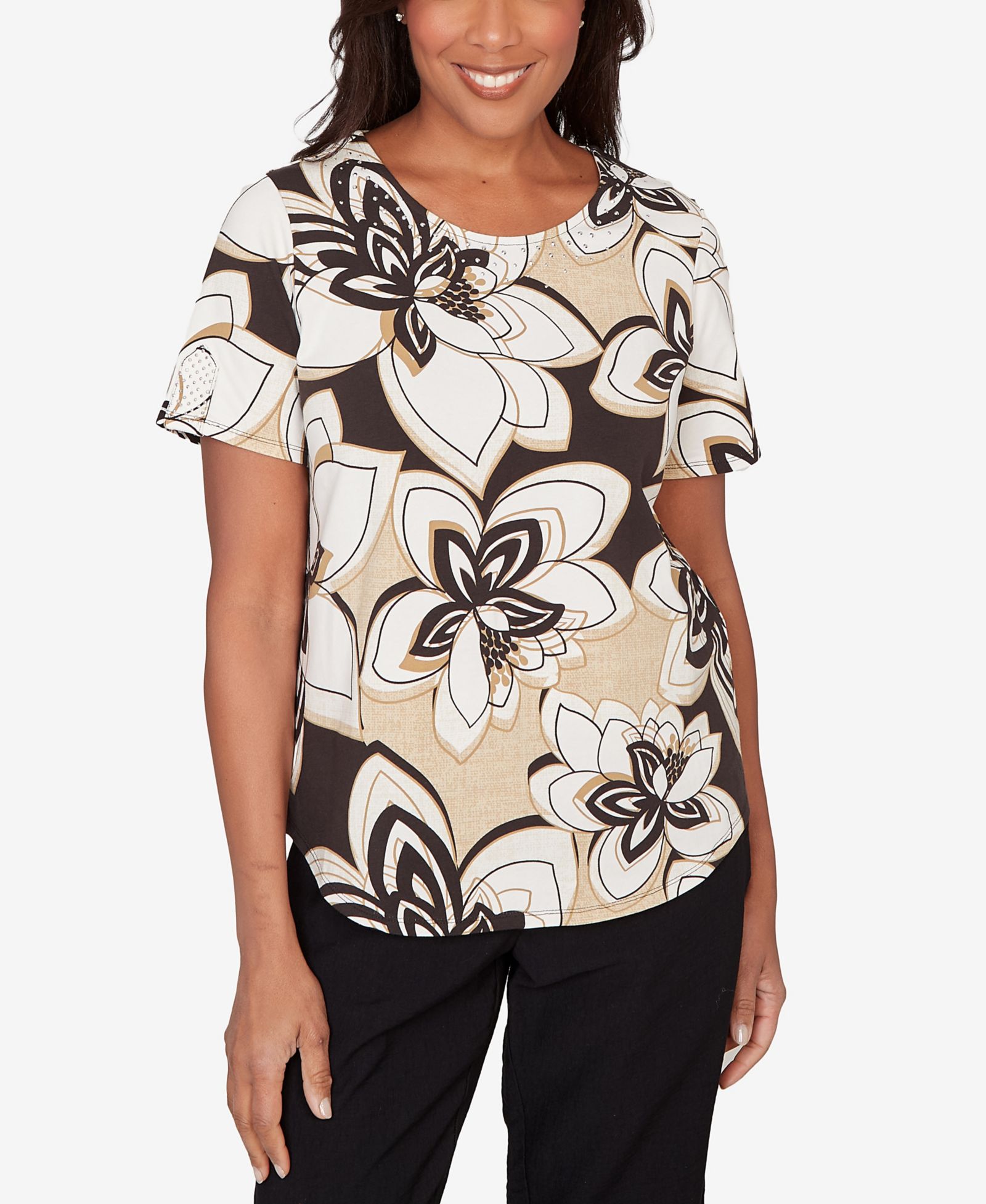 Alfred Dunner Petite Detail Driven Floral Stained Glass Short-Sleeve T-Shirt