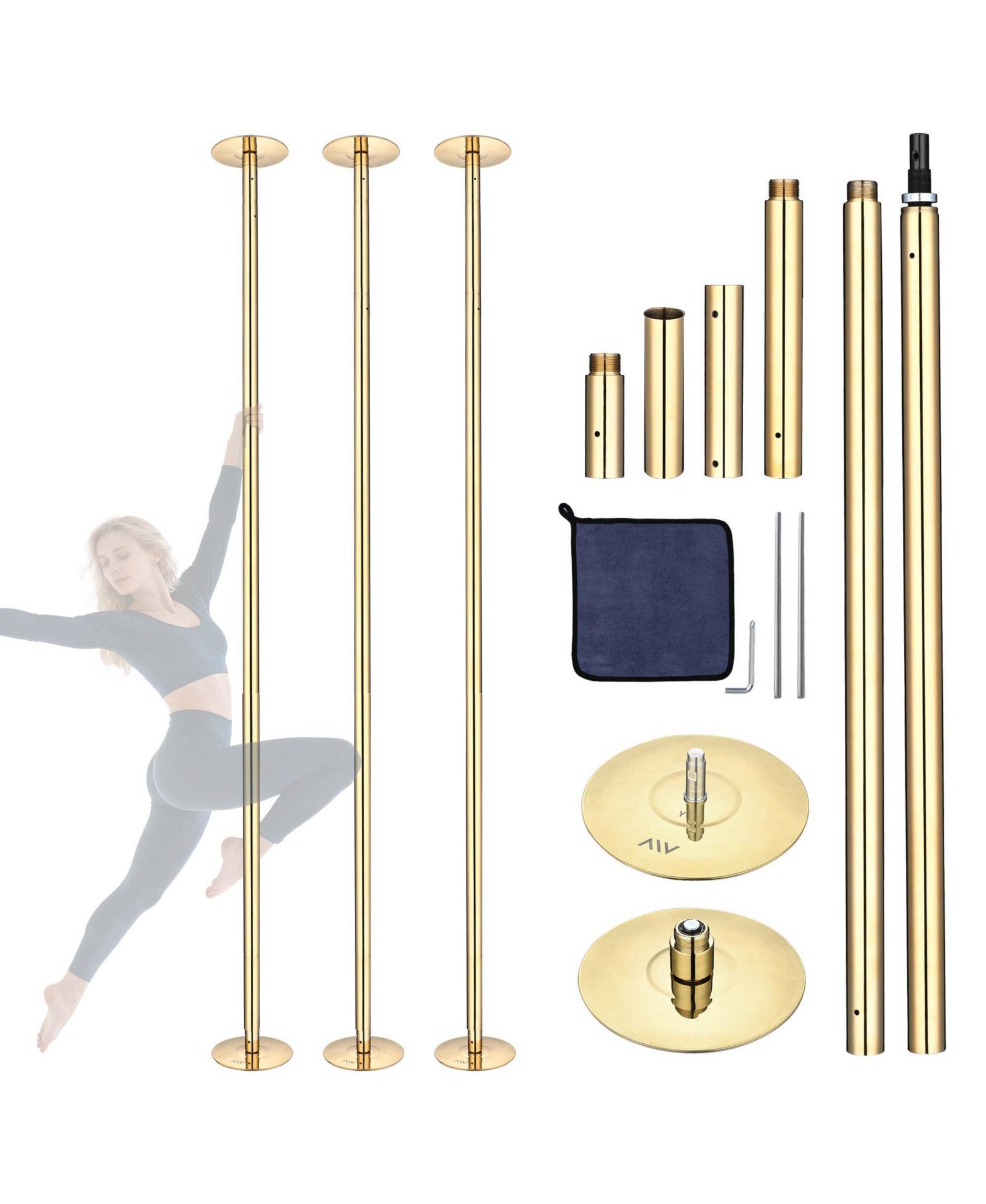 Комплект для фитнес-студии Yescom 3 Pack 9.25 FT Spinning Static Dancing Pole Kit Gold