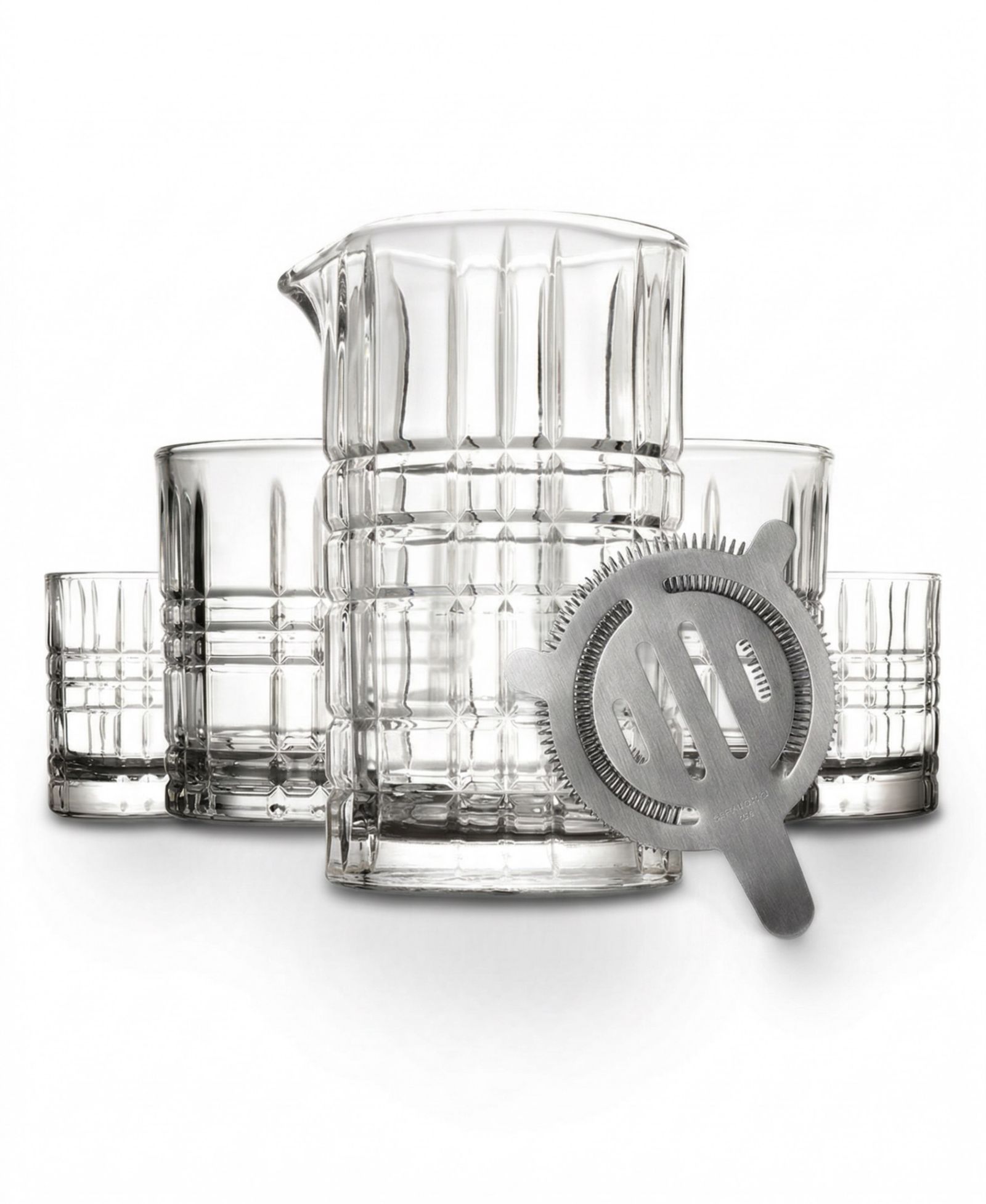 Godinger Whiskey Rye Plaid 6-Piece Mixing Pitcher Set