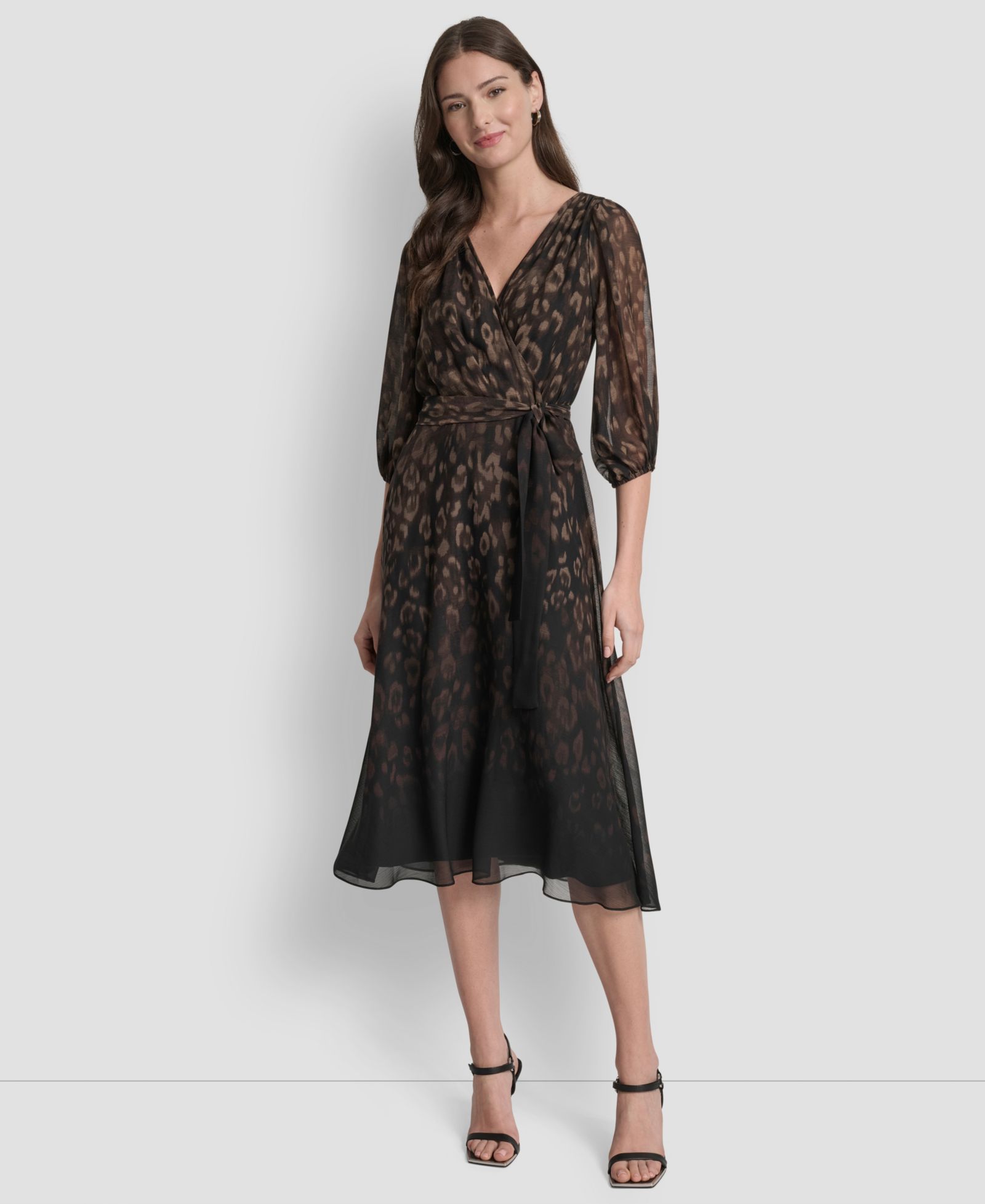 DKNY Women's Printed V-Neck Midi Dress