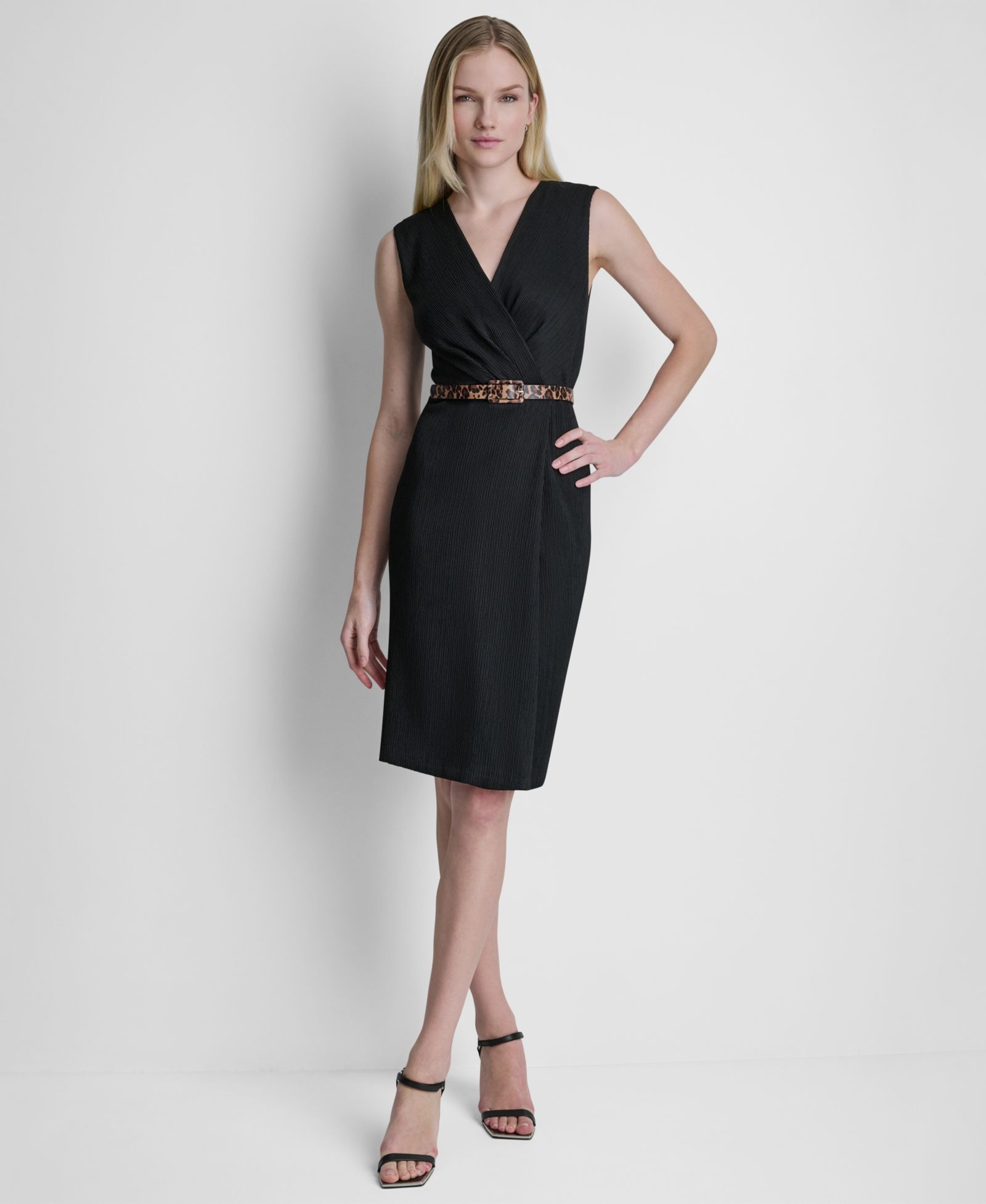 DKNY Women's V-Neck Belted Midi Dress