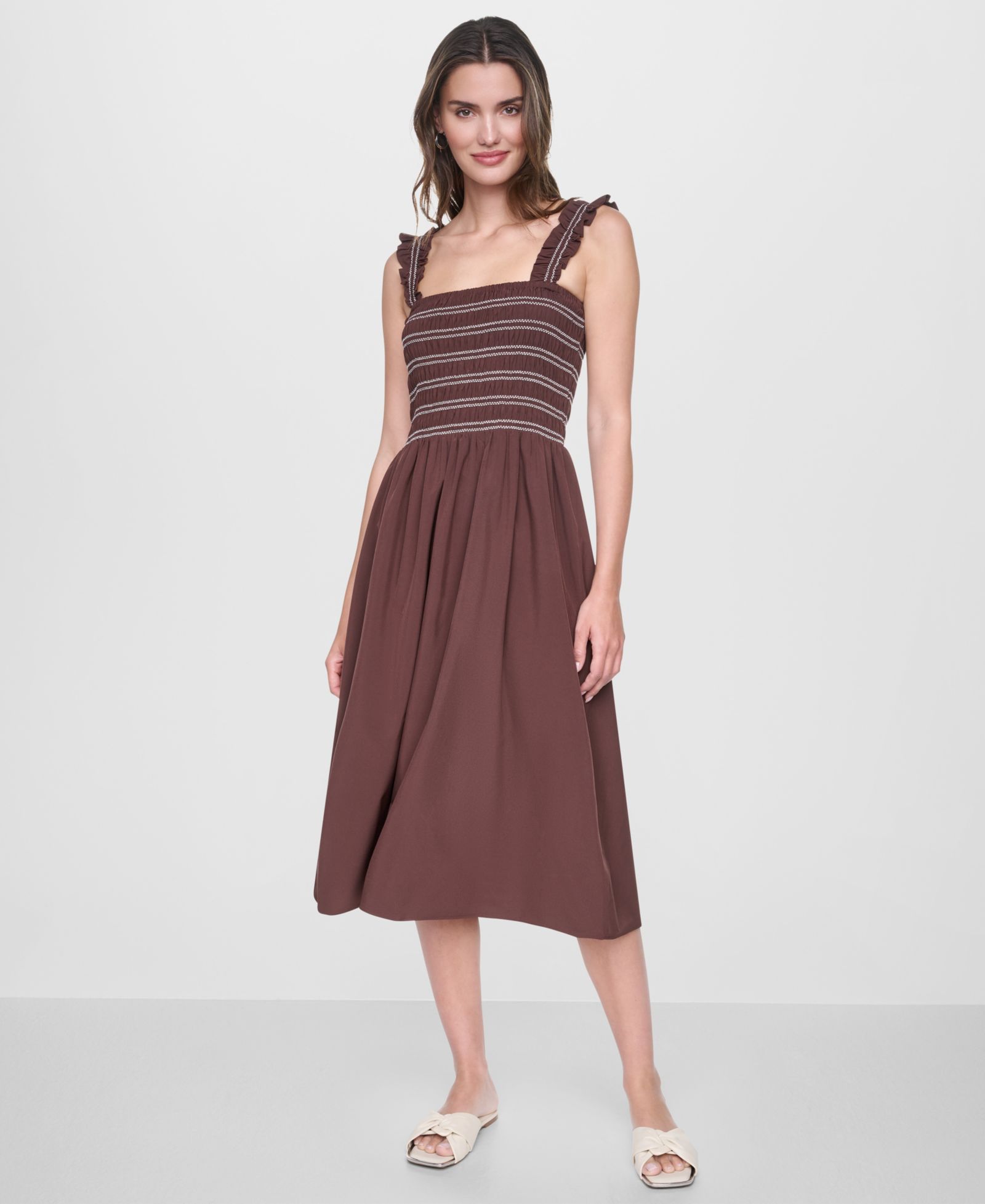 Женское платье миди DKNY Women's Smocked Bodice Sleeveless Midi Dress