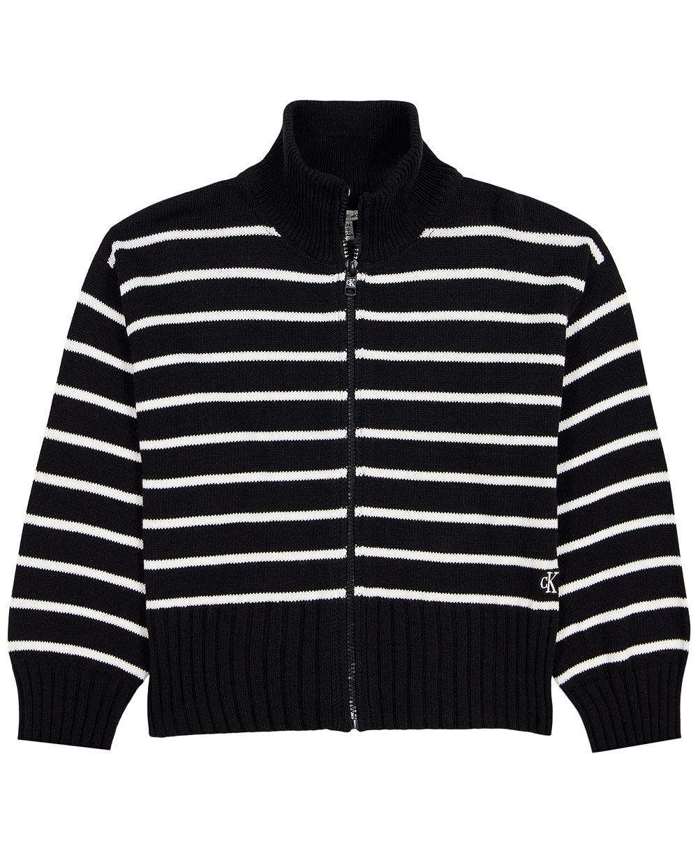 Calvin Klein Girls' 7-16 Stripe Full-Zip Cardigan Sweater