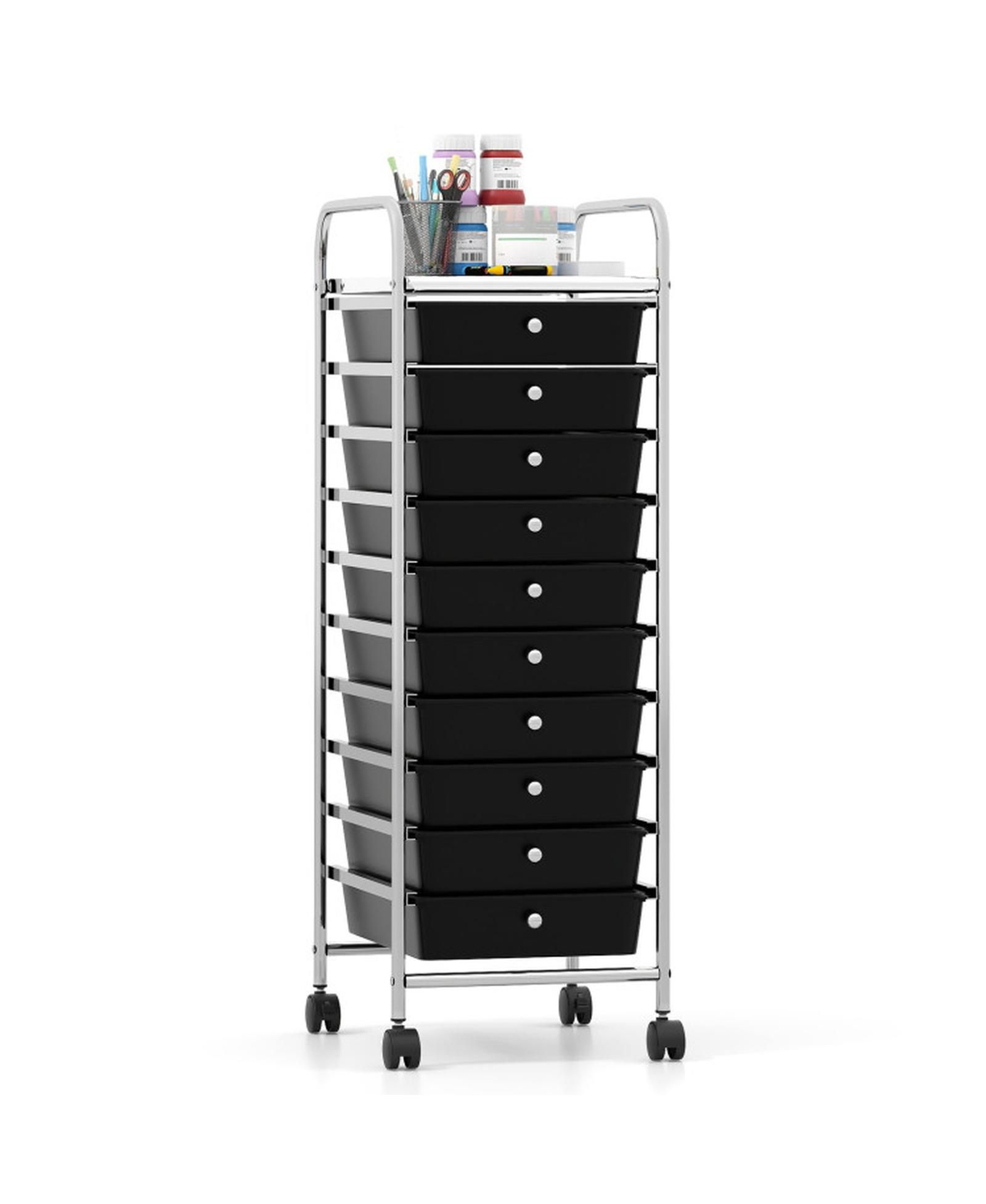 GOUUN 10-Drawer Chrome-Plated Rolling Storage Cart with Lockable Universal Wheels