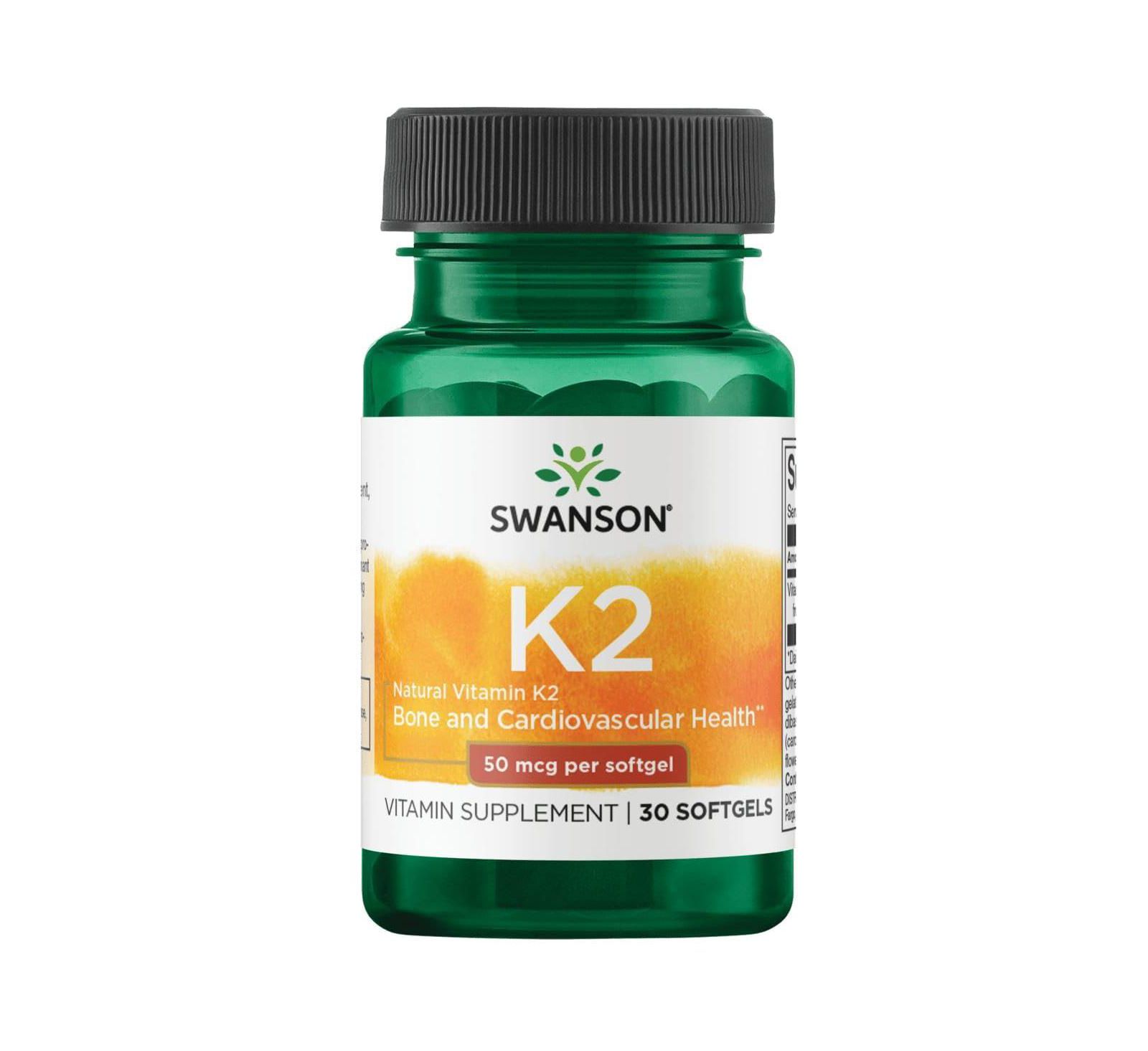 Витамин K2 Swanson Natural (Menaquinone7 из натто), 50 mcg, 30 Sgels