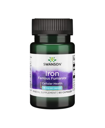 Swanson Iron (Ferrous Fumarate) 18 mg - Energy Support, Oxygen Delivery and Fatty Acid Metabolism, High Strength, 60 Capsules