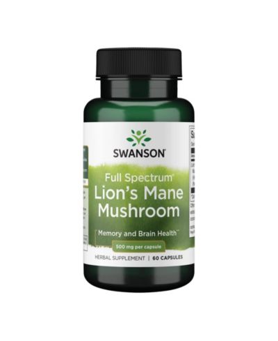 Swanson Lion's Mane Mushroom Capsules  500 mg Each, 60 Capsules  Herbal Supplement Supporting Cognitive Function