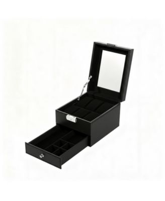 YIGII Watch Storage Box PU Leather Glass Lid 2 Layers Soft Pillow Organizer for Watches Jewelry