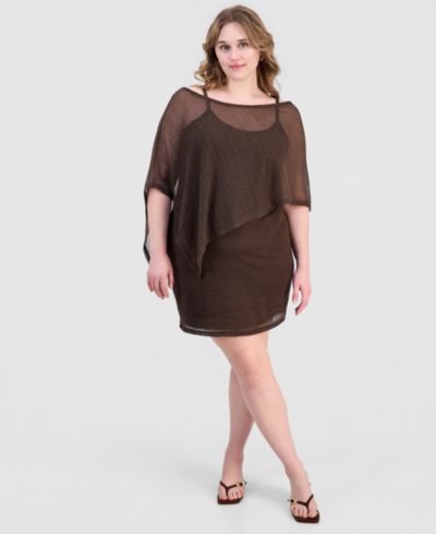 Madden Girl Trendy Plus Size 2-Piece Poncho & Mini Dress Set