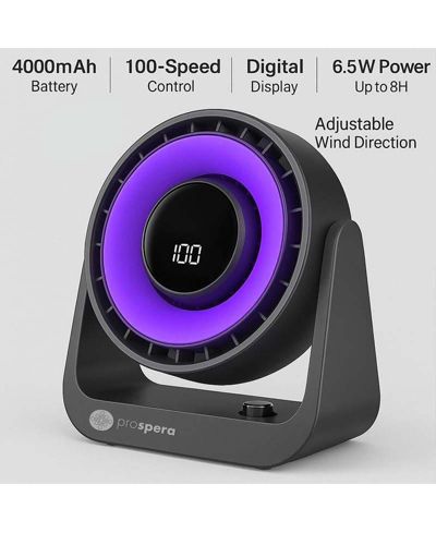 Turbo Yoga Fan, Precision 100-Speed Digital Cooling Fan with Whisper-Quiet Airflow, Adjustable Tilt and Rechargeable Power
