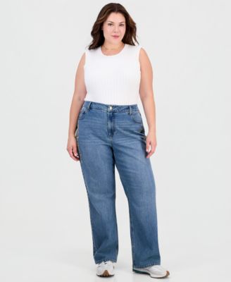 And Now This Plus Size High-Rise Embroidered Straight-Leg Jeans, Macy's Exclusive