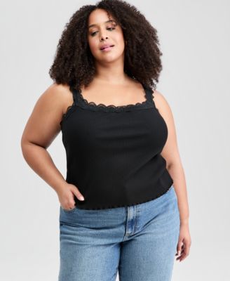 And Now This Plus Size Lace-Trim Ribbed Tank, Macy's Exclusive