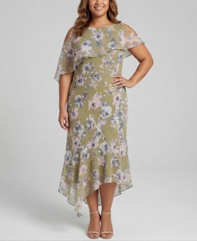 Женское платье Taylor Plus Size из шифона с цветочным принтом и вырезом лодочкой