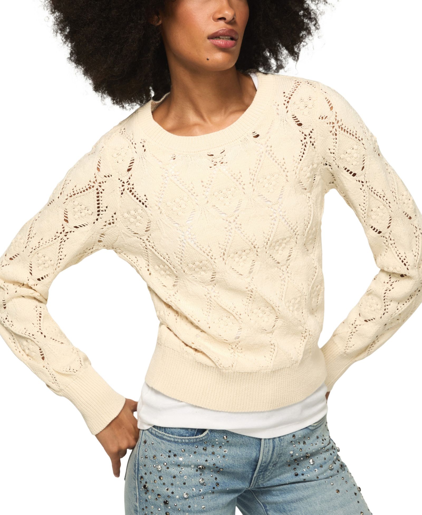 Lucky Brand Women's Acrylic Lace Crewneck Sweater