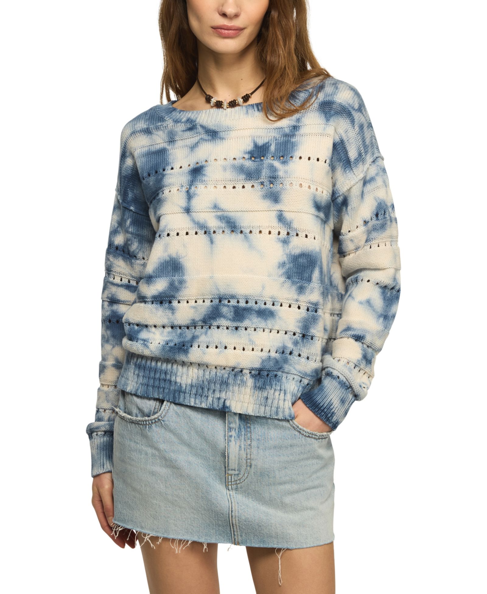 Lucky Brand Женский свитер с эффектом тай-дай и круглым вырезом