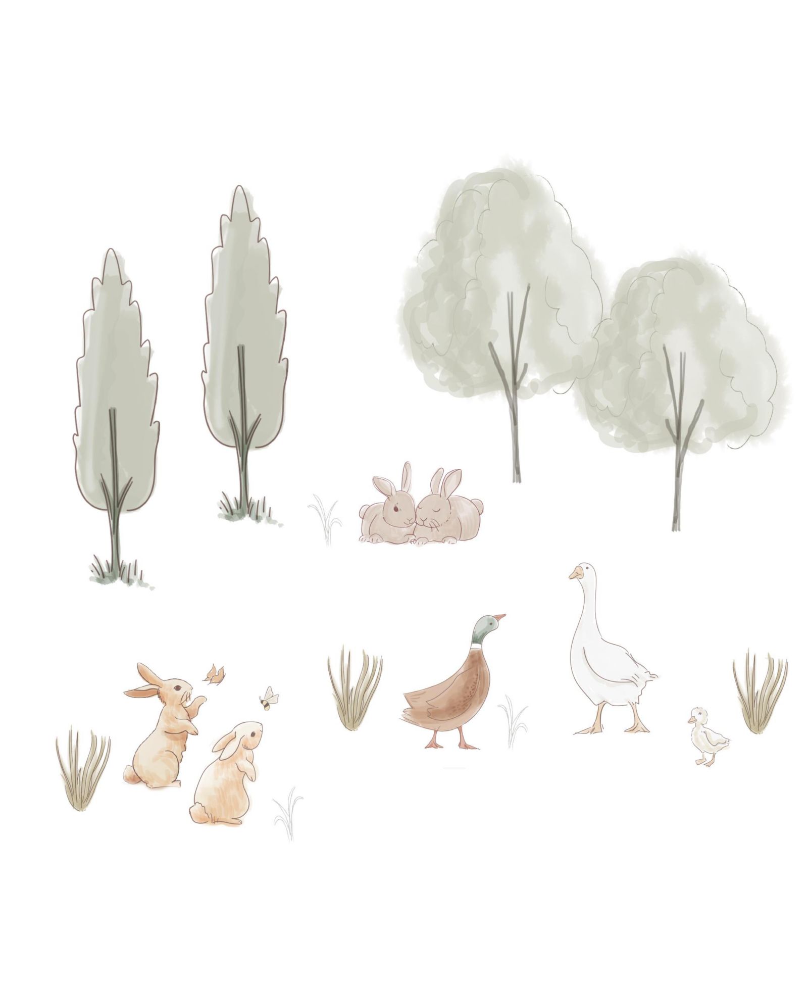 Lambs & Ivy Signature Bunny Hop Woodland Trees/Duck Wall Decals/Stickers