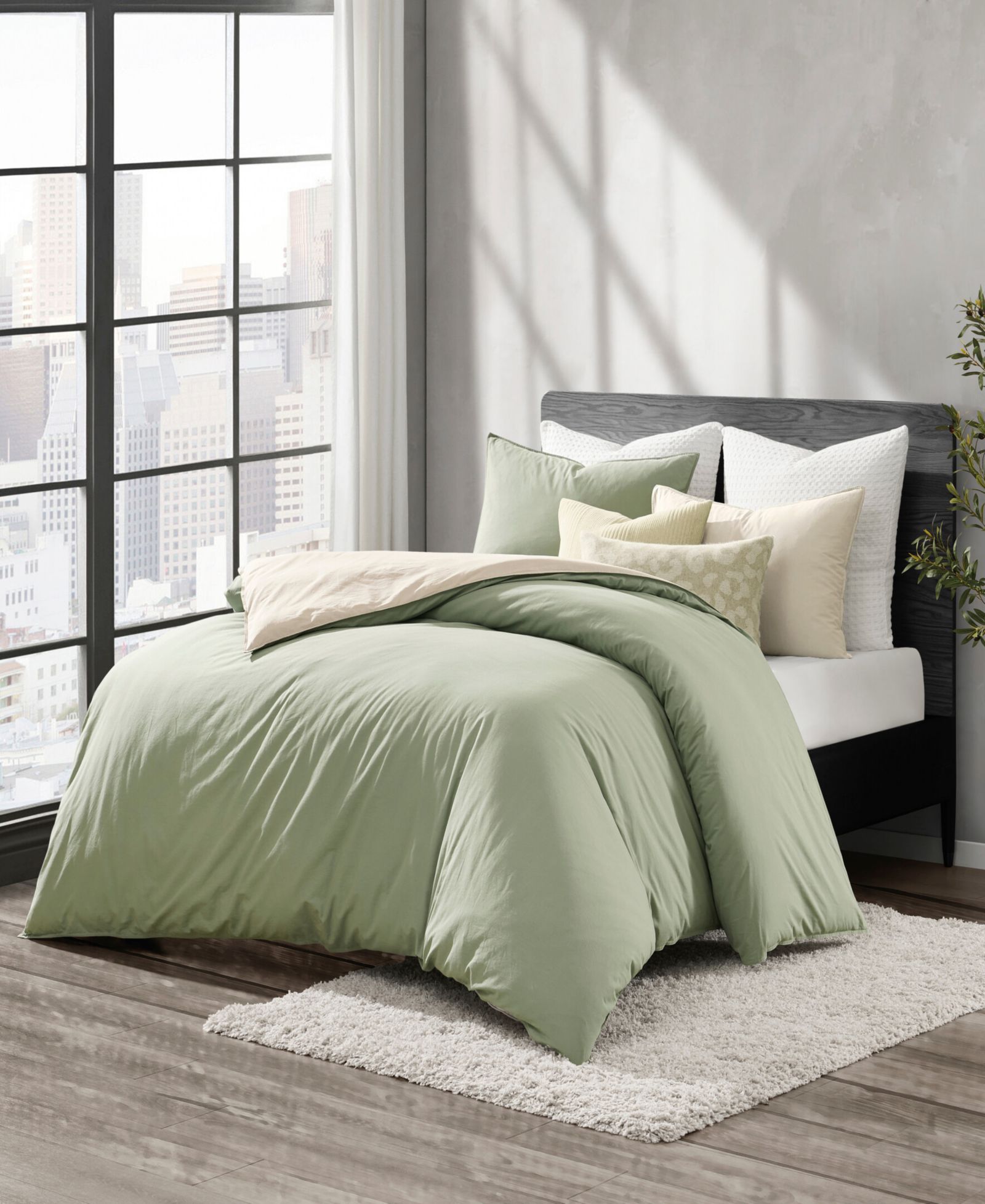 DKNY Reversible Vintage Washed Cotton 3-Piece Duvet Cover Set, Full/Queen