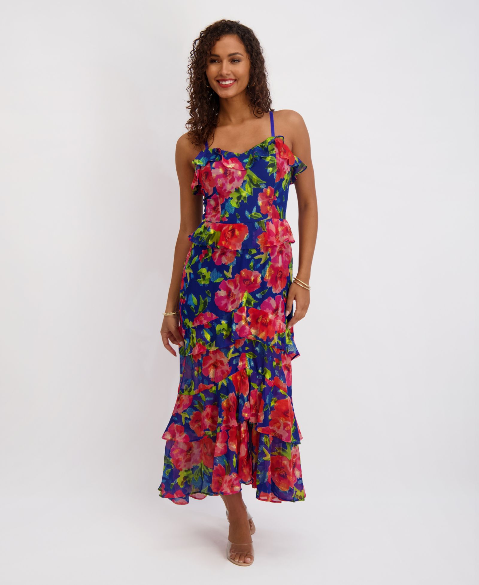 Женское платье Siena Printed Sweetheart Neck Ruffle Detail Maxi Dress