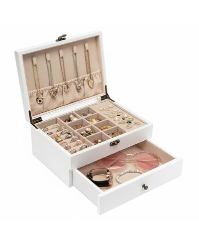 YIGII Rustic Wooden Jewelry Organizer Box for Women Farmhouse Style Solid Wood Linen Lined Multifunctional Holder