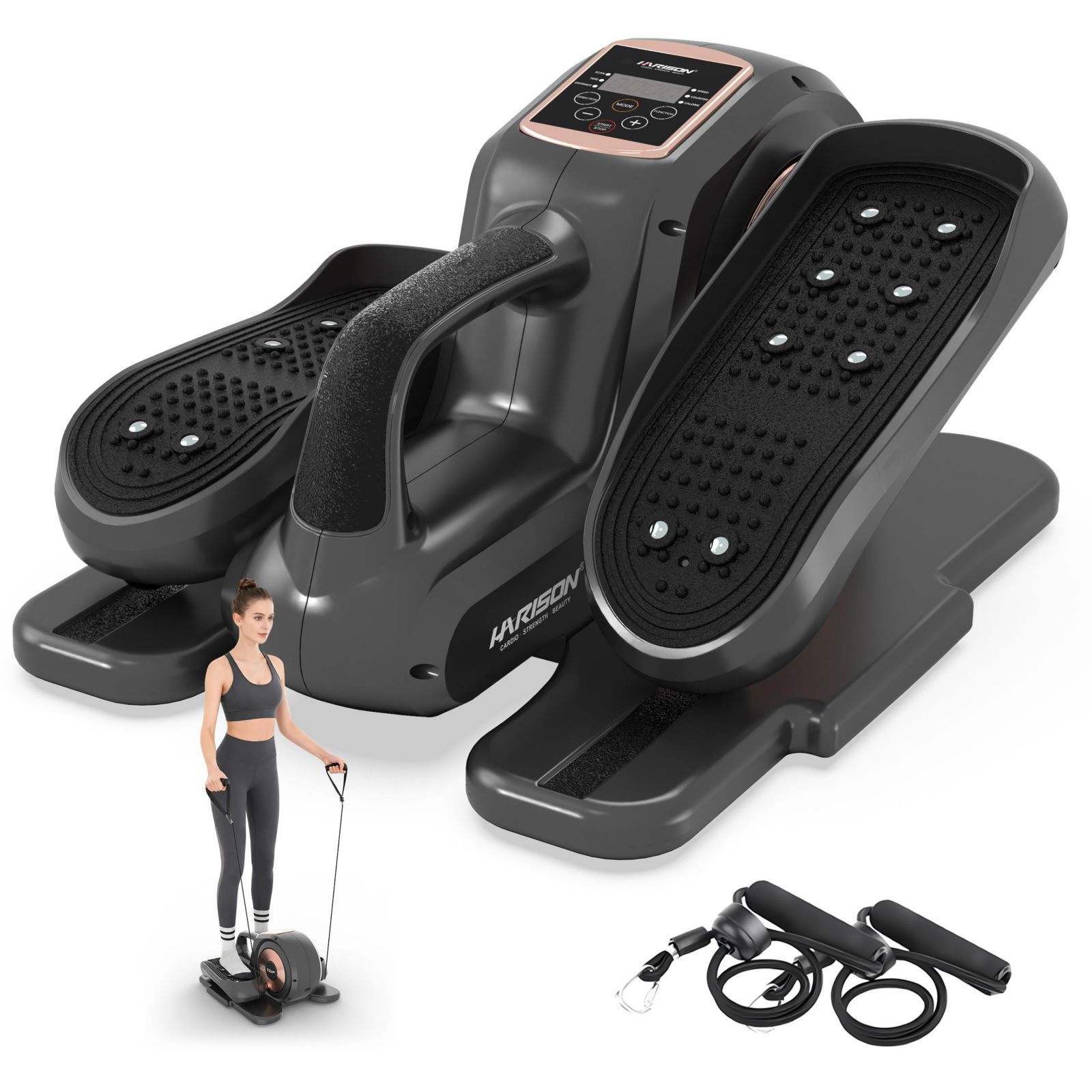 HARISON Portable Under Desk Elliptical Machine with LCD Display and Bluetooth, 12-Level Speed Leg Exerciser (HRM-E304)