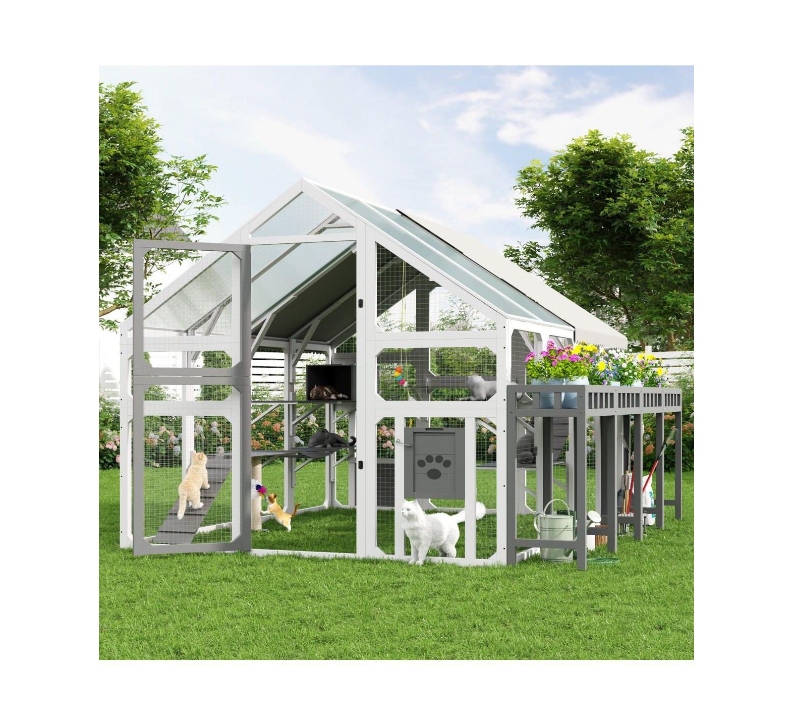 6thdruple Large Outdoor Cat House with Planter Stand, Multi-Level Catio and Waterproof Roof