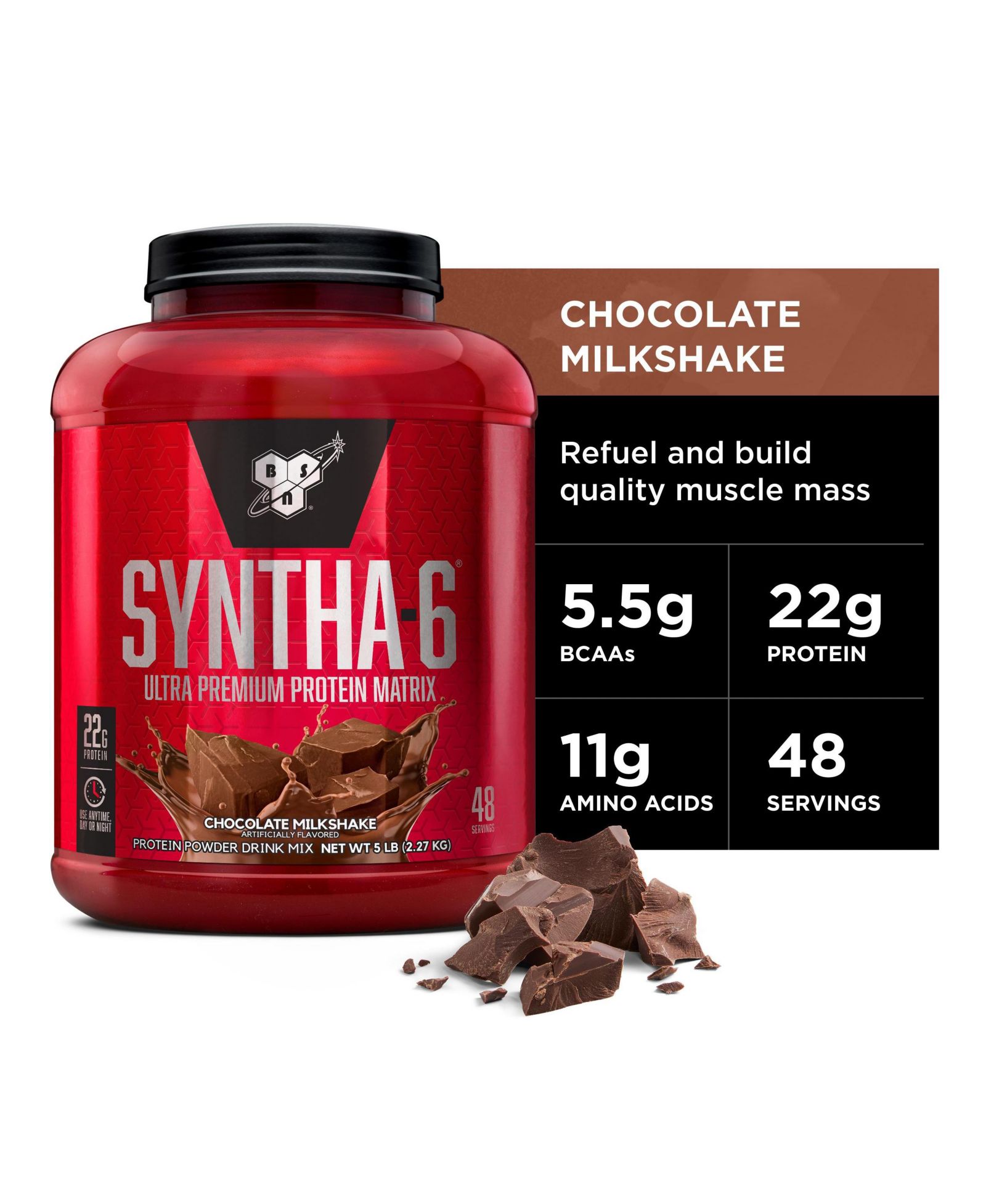 BSN SYNTHA-6 протеиновый порошок с мицеллярным казеином, изолятом молочного белка, вкус шоколадного коктейля, 48 порций