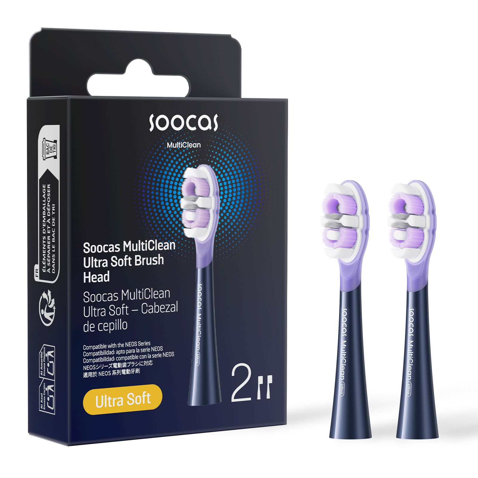 Soocas Multiclean Ultra Soft Electric Toothbrush Replacement Heads, Compatible with both NEOS II and NEOS II Ultra, 2 Brush Heads